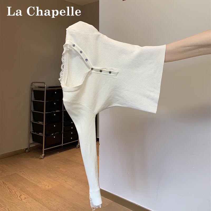 La Chapelle Women's Long-Sleeve V-Neck Lace-Paneled Base Layer T-Shirt