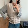 New ArriValS Open Run Women S WaVe V Neck Button Color Block Pattern Knit VeSt