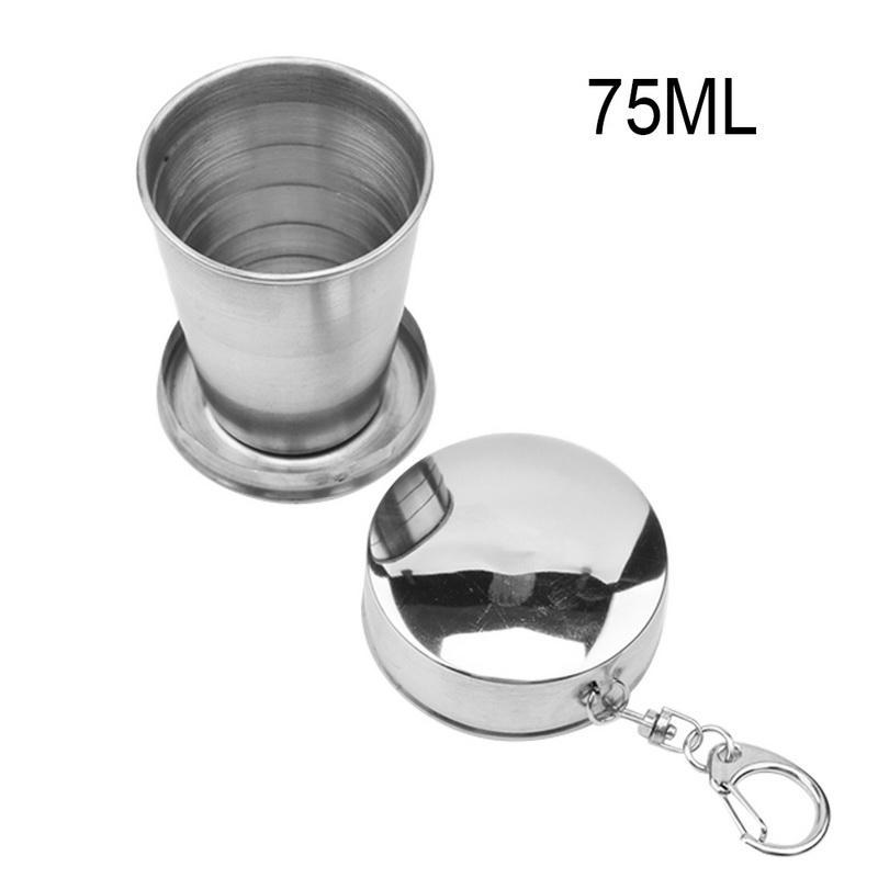 

Stainless Steel Folding Cup with Keychain, Portable Telescopic Cup, Outdoor Travel, Hand Water Cup with Lid, Wine Glass