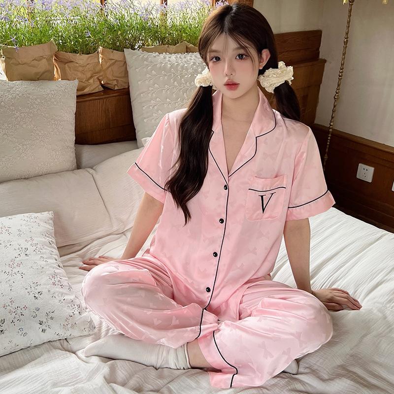 New pajamas women's summer ice silk short-sleeved trousers cardigan high-end silk can be worn outside loungewear suit