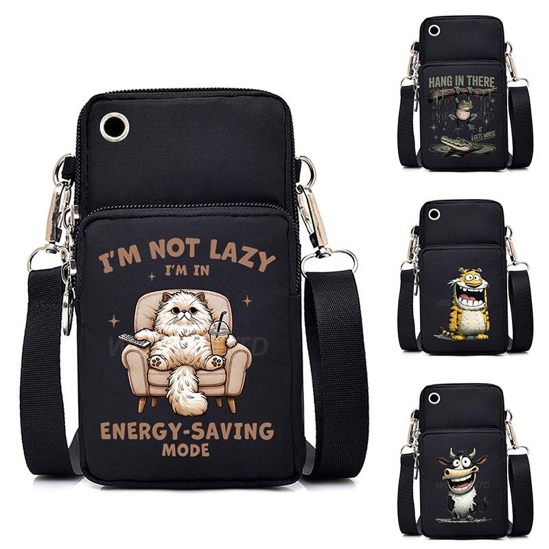 Funny Animals Personality Printing Black Oblique Span Small Bag Multifunctional Casual Portable Mobile Phone Bag