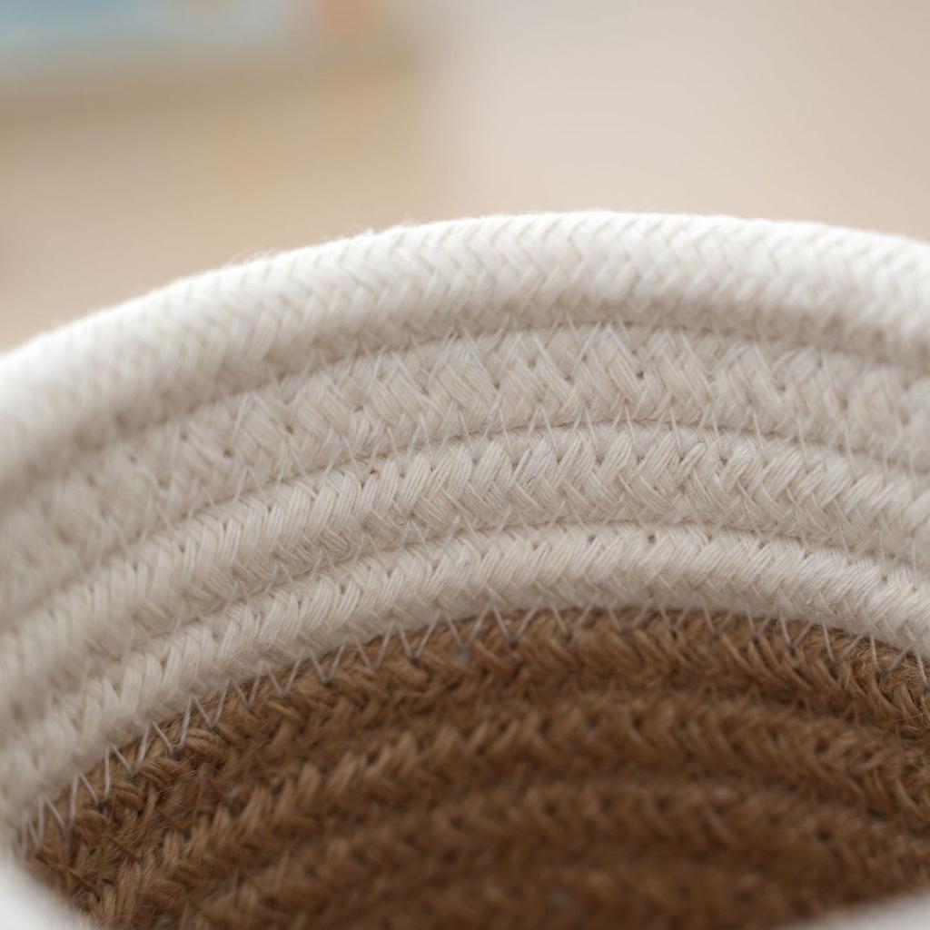 Vintage Khaki Cotton Rope Basket with Tassels Desktop Storage Organizer & Pen Holder for Home