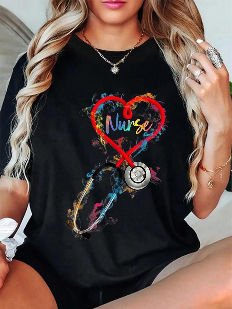 Colorful Heart Stethoscope Nurse T-shirt