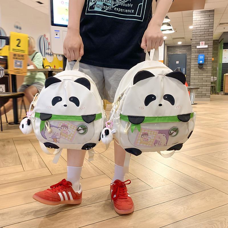 Cartoon Plush Panda Backpack With Bring The Same Panda Pendant Children For