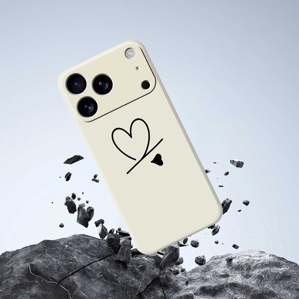For iPhone 17 Pro Case Black Love Pattern Printing Straight Edge TPU Phone Back Cover
