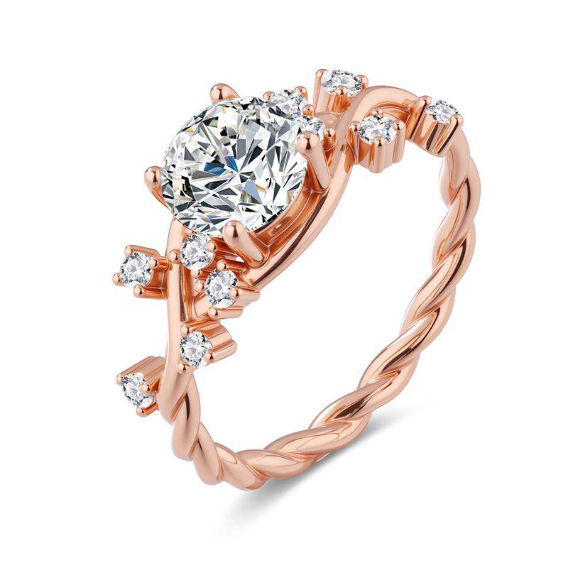 Vine Flower Moissanite Ring: 2 Carat, Sterling Silver, 18k Gold Plated, Trendy Couple Gift Size 7