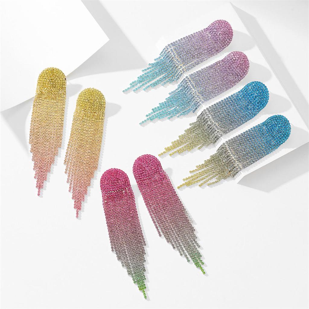 European & American Gradient Diamond Tassel Earrings for Women – High-End Design