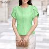 ZANZEA Women Summer Round Neck Casual Short Sleeve Blouse