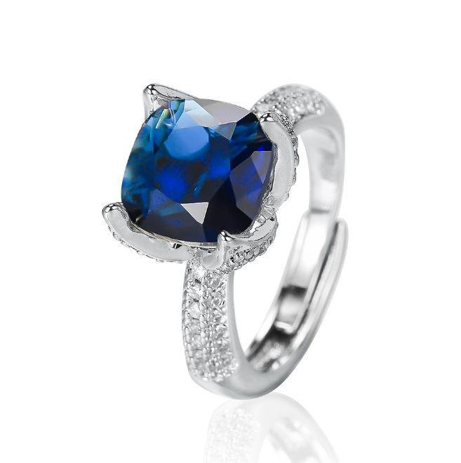 Popular European and American luxury square ice flower cut high carbon diamond ring, celebrity feeling colored treasure ring