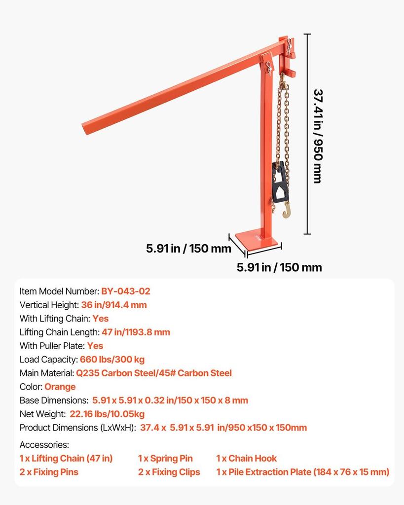 91.4 Cm T Post Puller, Heavy Duty Fence Post Pullers with Puller Plate & 119 Cm Lifting Chain, Labor-Saving T-Post Remover Tool for Round Fence Posts,