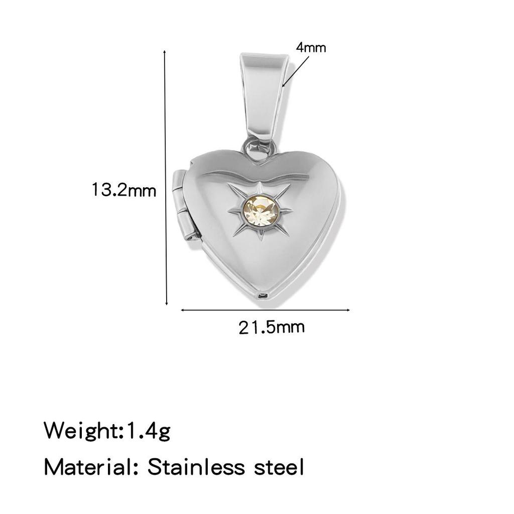 18K Gold-Plated Zirconia Heart Necklace Pendant with Birthstone, Stainless Steel, European & American Simple Design.