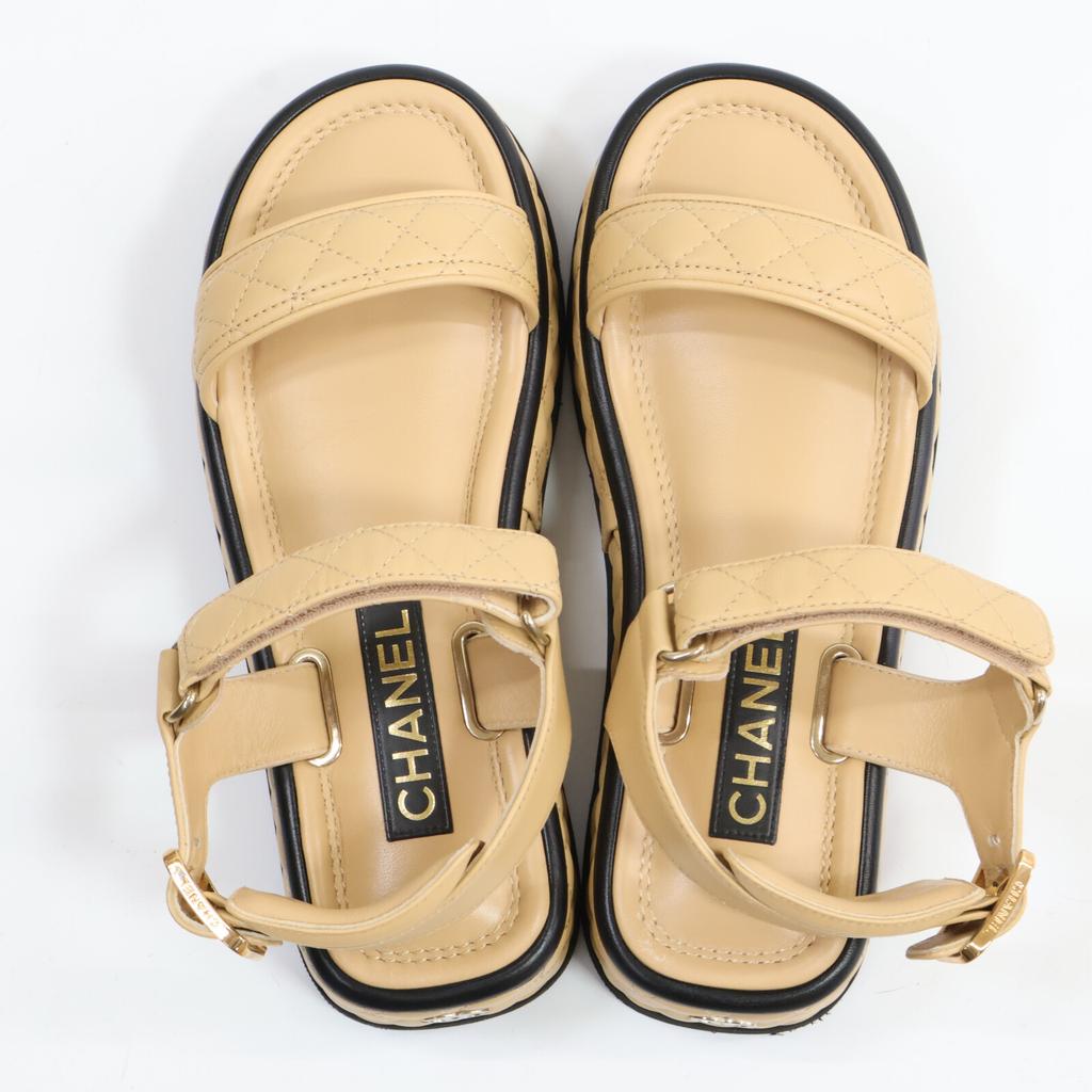 CHANEL G39143 22A Métiers d'Art Collection CC Logos Matelasse Platform Velcro Sandals shoes 38 beigeUsed