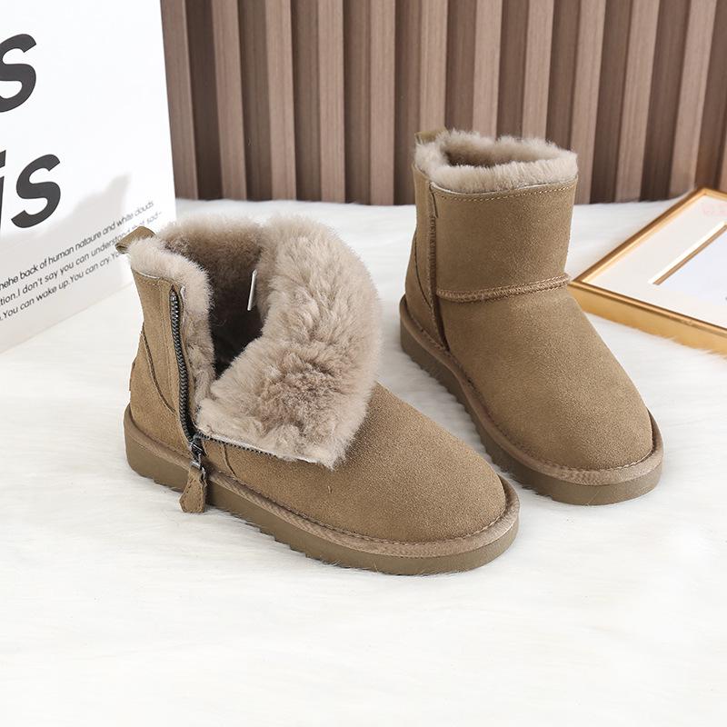 Women's Winter Fur-Lined Genuine Leather Snow Boots - Short, Non-Slip, Warm, and Thick with Zipper