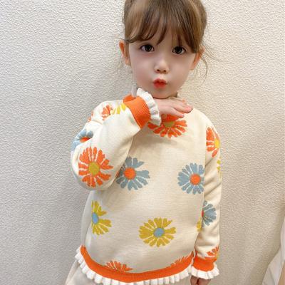2024 Winter Infants Clothing Girls Plush Sweater Baby Long Sleeved Roll-up Collar Velvet Sweater