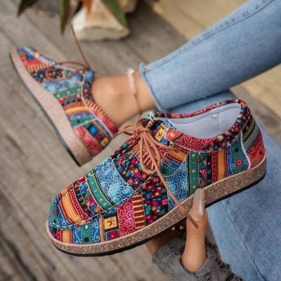 Damen Casual Flache Sneaker - Buntes Patchwork-Design Leichte, Bequeme Ganzjahresschuhe, Lebhafter Sportlicher Stil | Obermaterial aus Atmungsaktivem Stoff