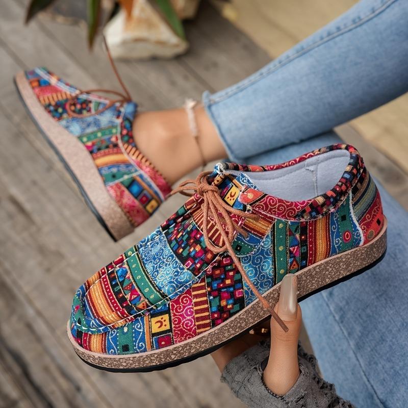 Women'S Casual Flat Sneakers - Colorful Patchwork Design Lightweight, Comfortable All-Season Shoes, Vibrant Sports Style | Breathable Fabric Upper