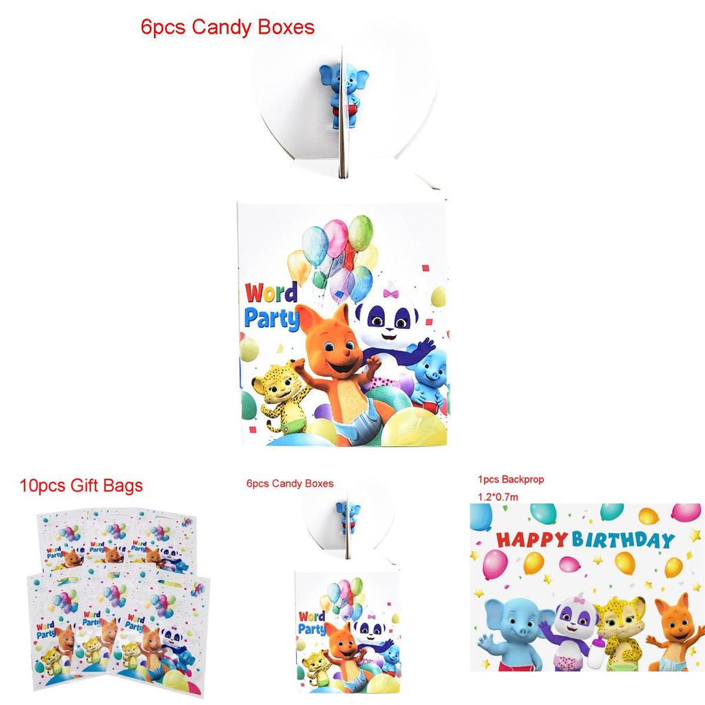 Complete Word Party Themed Party Supplies For Fun Kids Birthday Celebrations Including Plates Cups And Cake Toppers