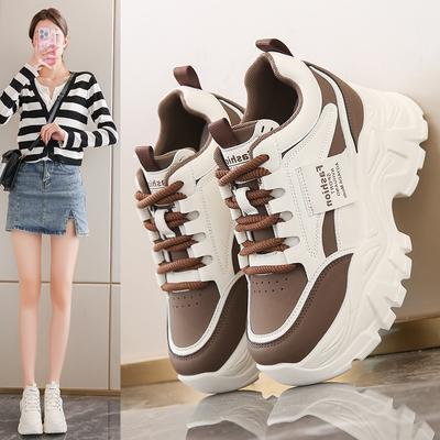 Zapatillas Chunky con Cordones de Moda para Mujer Comodidad Transpirables Plataforma Zapatos Deportivos Mujer Cuero Pu Suela Gruesa Zapatillas de Correr