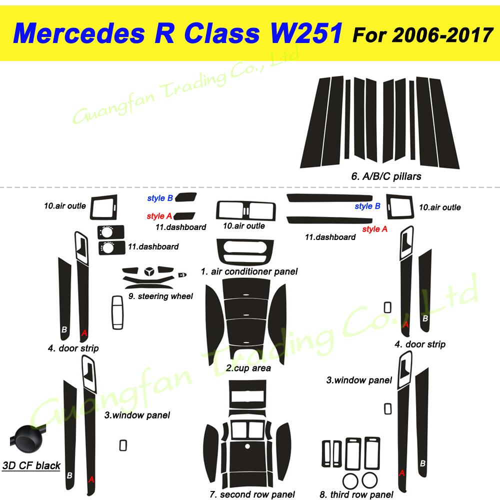 For Mercedes R Class W251 2006-2017 Car-Styling  Carbon Fiber Car Interior Center Console Color Change Molding Sticker Decals