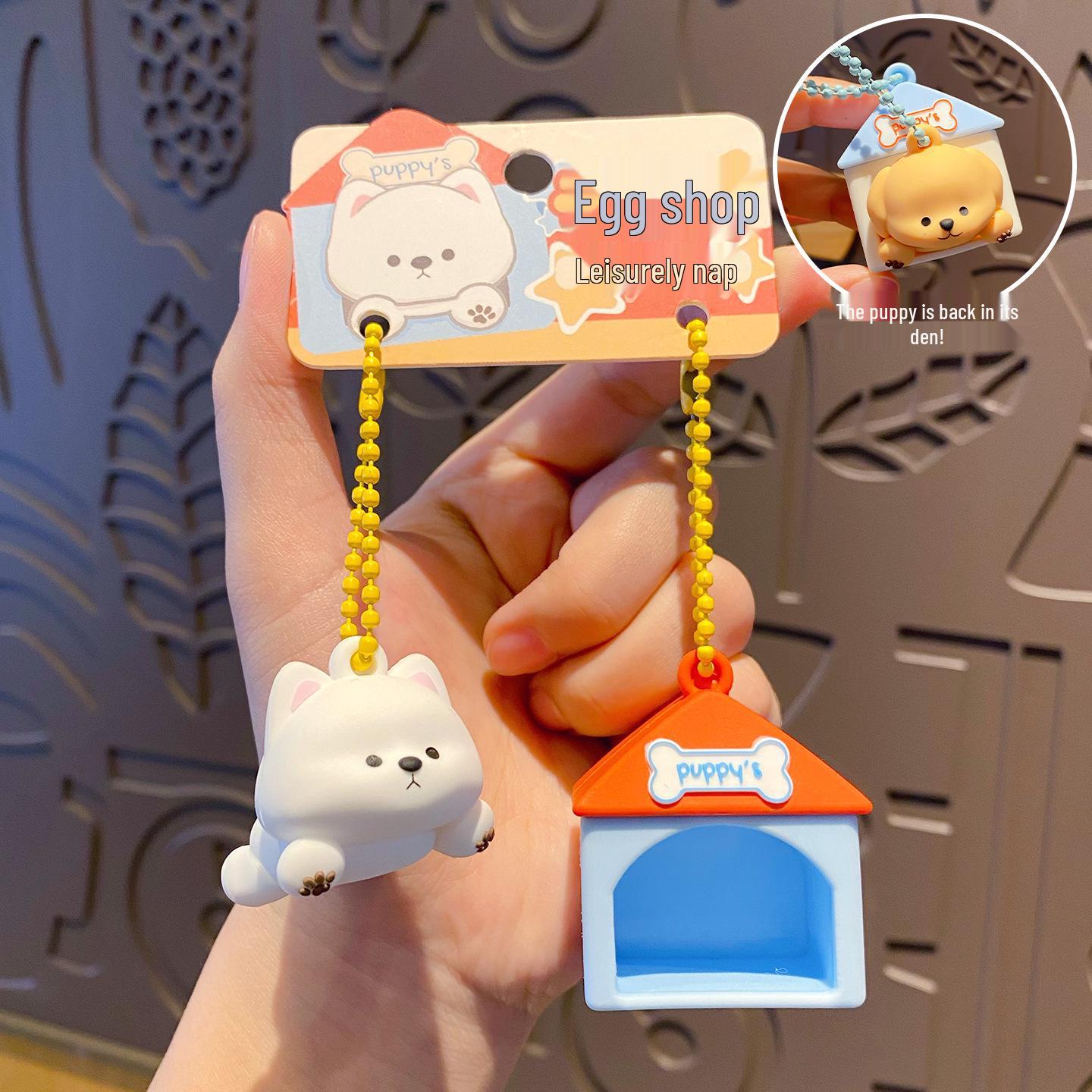 Adorable Puppy House Epoxy Keychain: Dog Couple Backpack Charm Pendant for Women OPP Bag Packaging