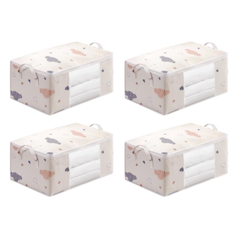 4Pcs Quilt Storage Container with Lids Large Capacity Fabric Quilt Bags Versatile Storage Bin for Household Use