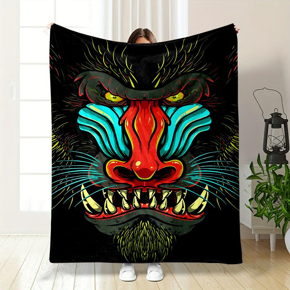 Angry Mountain Gorilla Cartoon Pattern Flannel Printed Blanket Suitable for All Seasons for Living Room Office Sofa and Travel