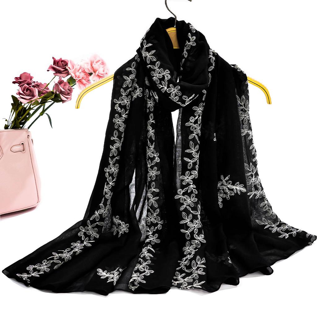 A Women's Fashionable Embroidered Embroidered Soft Edged Thin Scarf Shawl