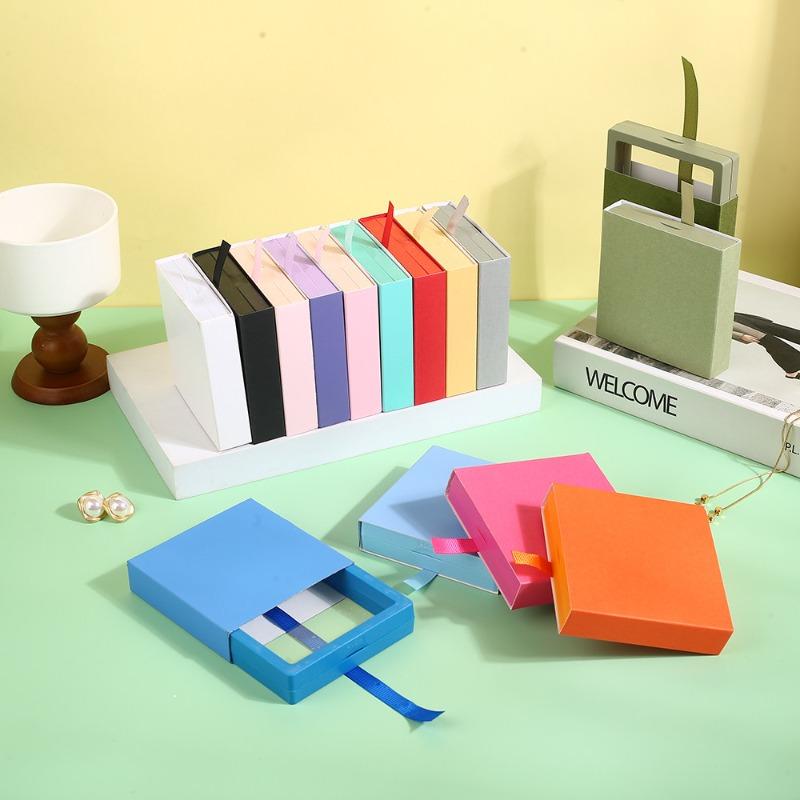 Necklace Ring Earing Bracelet StorageOrganizer Display Stand Solid Color Paper Gift Boxes Macaron Colored Packaging Gift Box PE Film Suspension Box