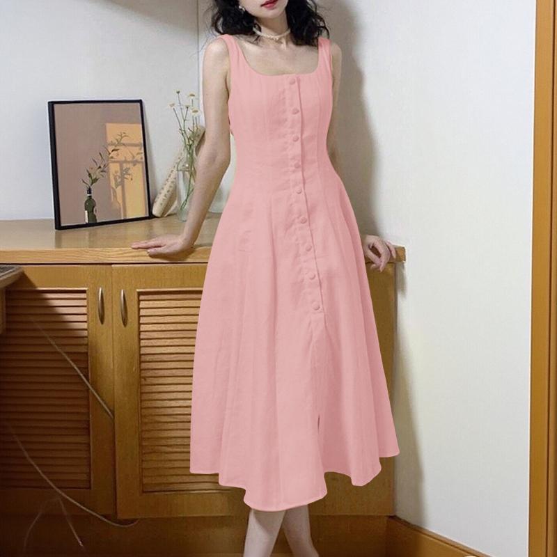 ZANZEA Damen Lässig Rundhals Sommer Ärmelloses Kleid