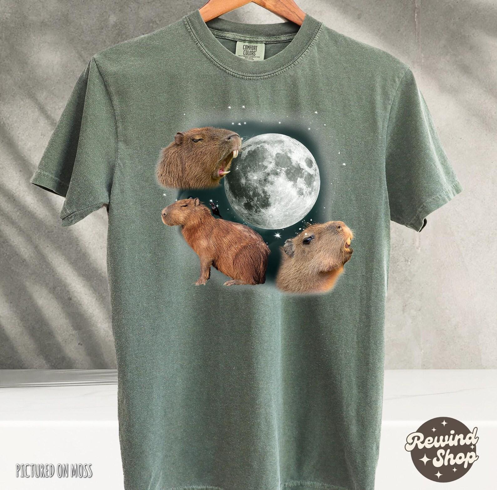 Three Capybara Vintage T-shirts, Retro Moon Graphic Tshirt, Capybara Lovers, Cute Cappy Tee, Relaxed Washed Adult Tee, Fun Gifts M