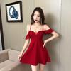 Autumn New Sexy Celebrity Fashion Temperament Sexy Ruffle Edge Waist Suspender Big Swing Dress