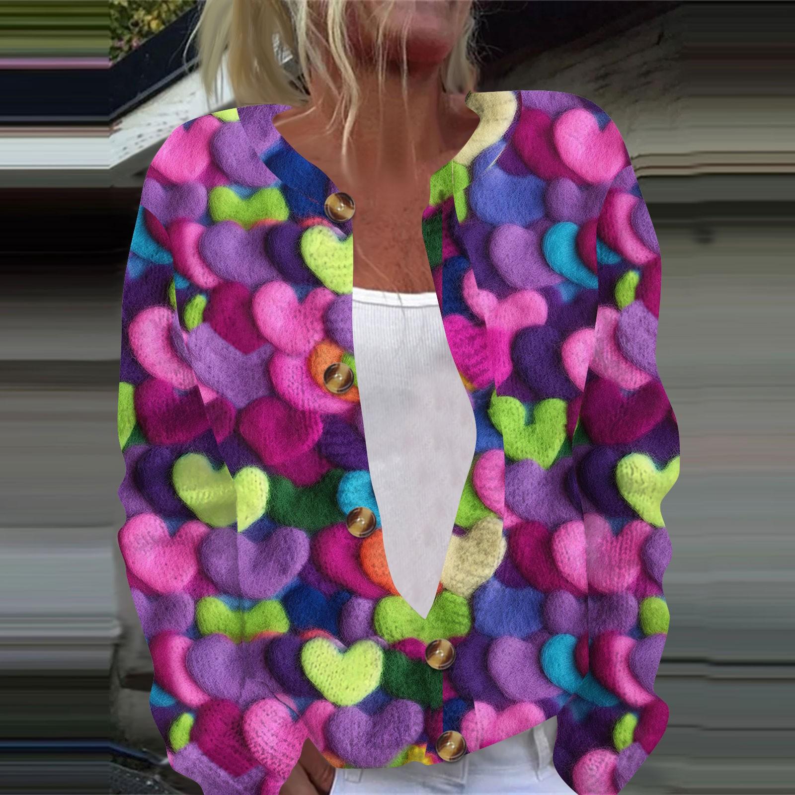 

Женская повседневная мода с принтом, длинный рукав, кардиган, куртка на пуговицах L