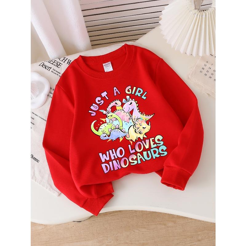 Girls' Soft Crewneck Sweatshirt, Just a Girl Who Loves Dinosaurs Print with Cute Creative Design, Casual All-Match for Fall Winter, Ideal Holiday Gift