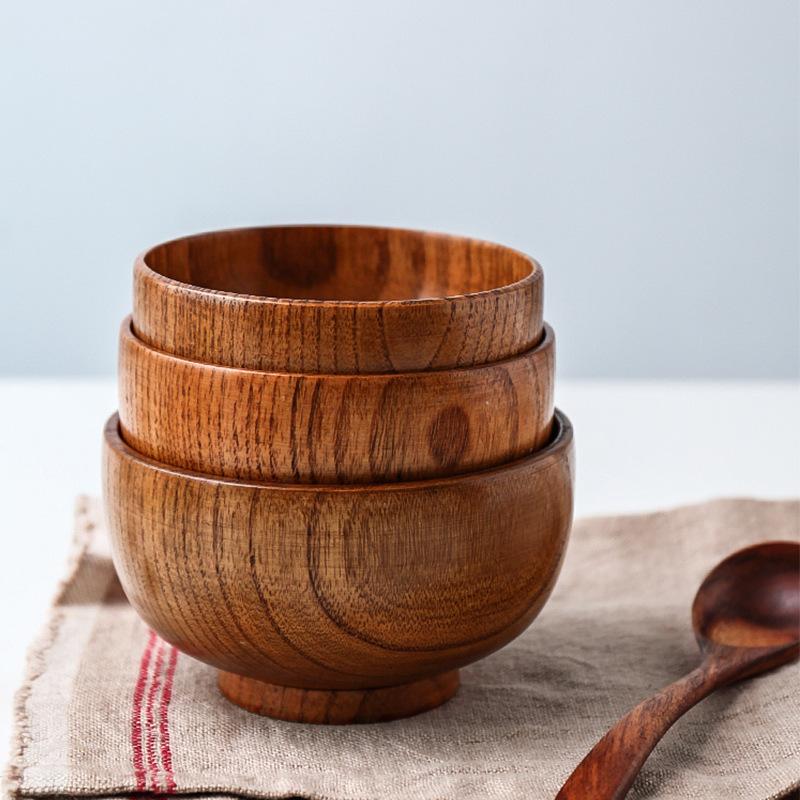 Natural Log Anti-scalding Instant Noodle Bowl Round Sour Jujube Wooden Bowl Household Japanese Children's Rice Bowl Large Wooden Noodle Soup Bowl