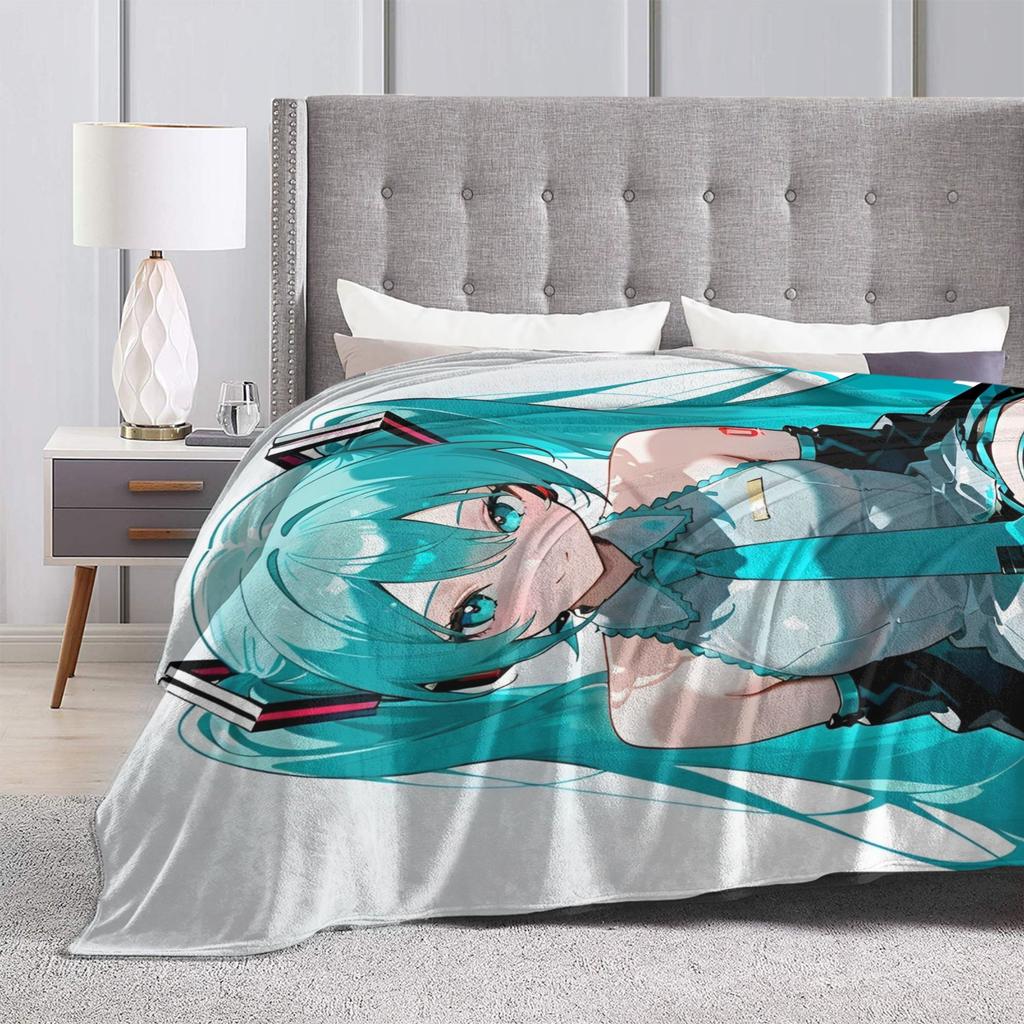 Hatsunes Mikus Vocaloid Blankets Anime Style Flannel Novelty Breathable Throw Blankets for Chair Covering Sofa Autumn/Winter,