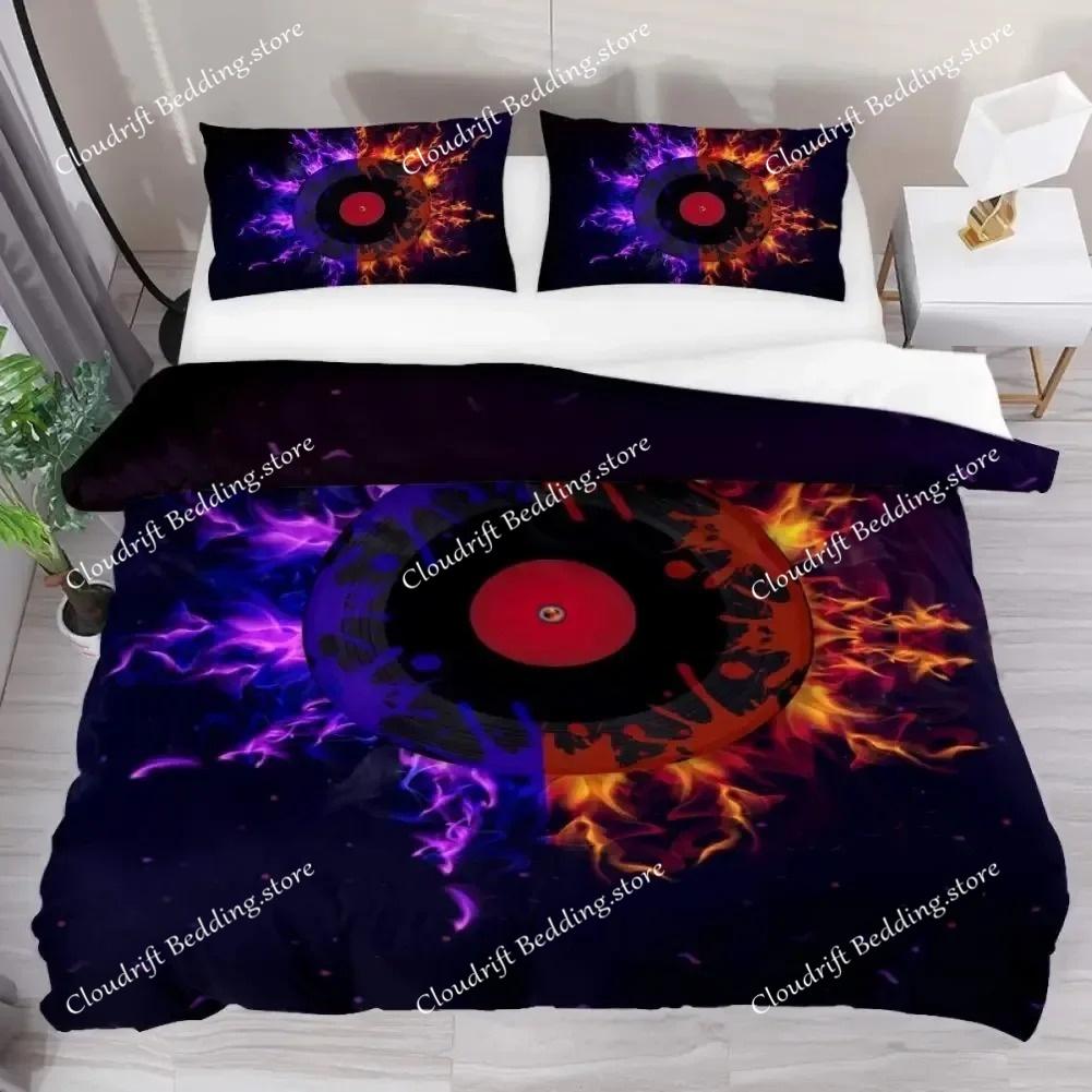 Musical Bedding Set Queen Size Music Theme Bedding Duvet Cover Set for Boys Decor Disc Comforter Cover Set Record Quilt Cover