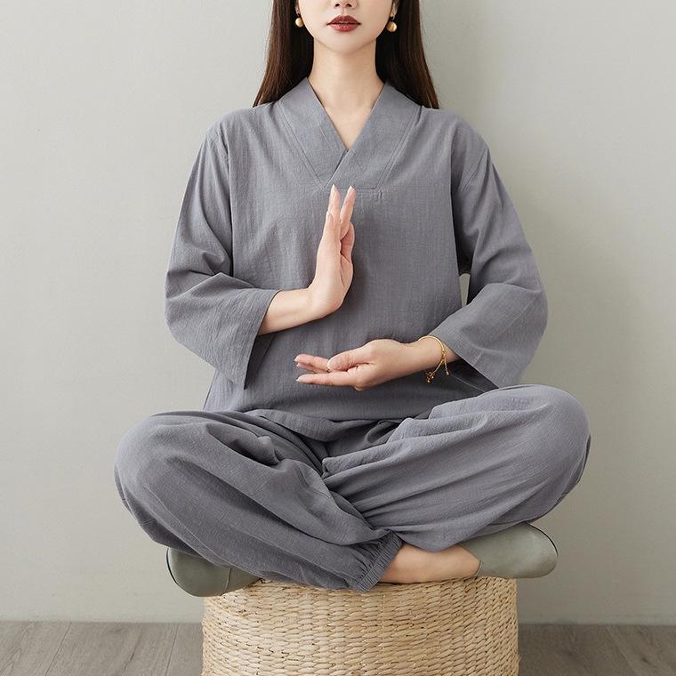 

Весенне-летняя китайская ретро домашняя одежда: Костюм для Дзен-чая и Тай-чи 2XL серый