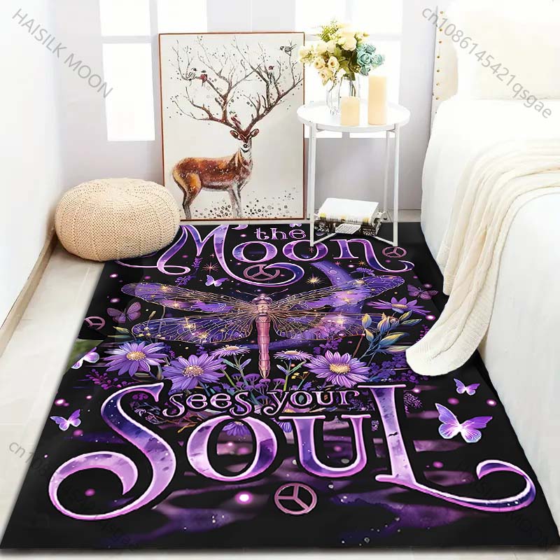 1PC Purple Dream Dragonfly Pattern for Carpet Living Room Bedroom Bedside Floor Mat Home Decor Large Size Room Area Rug