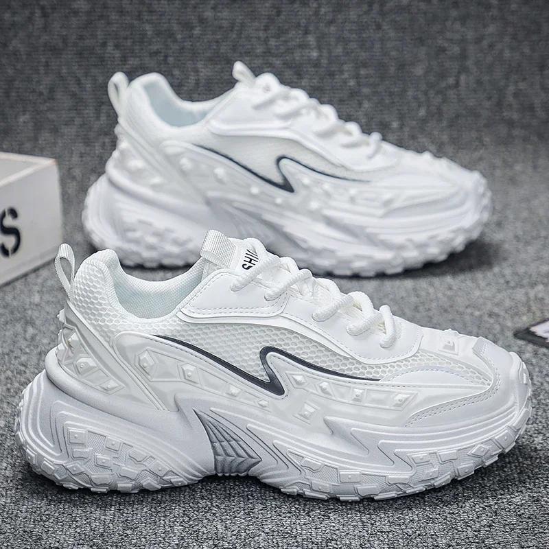 Chunky Sneakers Men Designer Tire Bottom Sport Shoes Fashion Casual Leather Mesh Breathable Height Increased Flat Platform Shoes