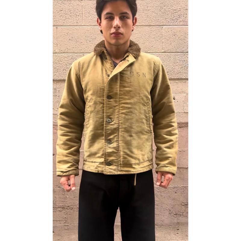 Retro Navy Deck Cotton Coat Thick Fleece Lined Mens Casual Winter Jacket Solid Color S-5XL