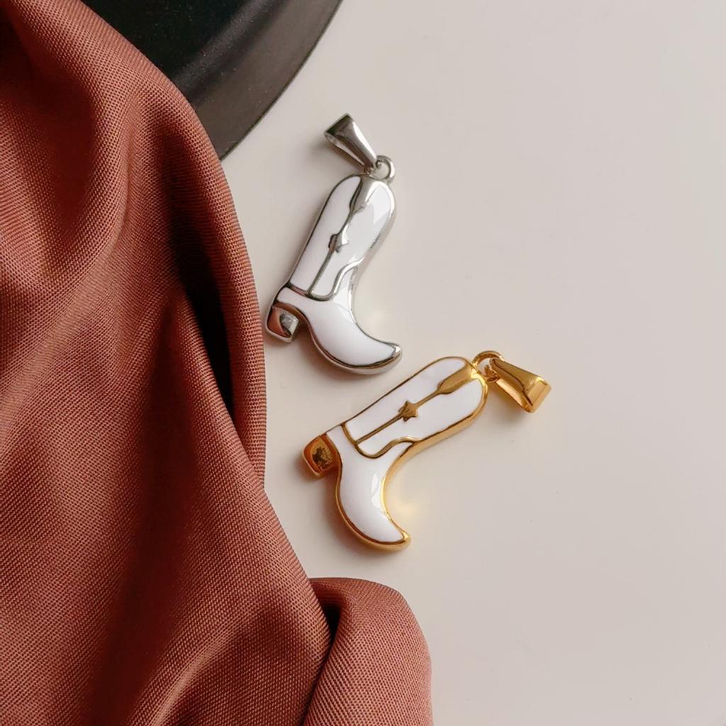 Waterproof Streetwear Enamel Cowboy Boot Pendant 18k Gold Plated Stainless Steel Charms For Diy Jewelry Accessories
