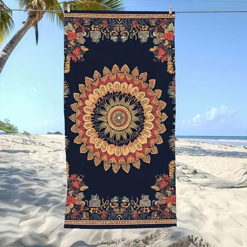 Boho Paisley Floral Beach Towel Vintage Botanical Print Soft Absorbent Quick Dry Towel for Seaside Beach Swimming