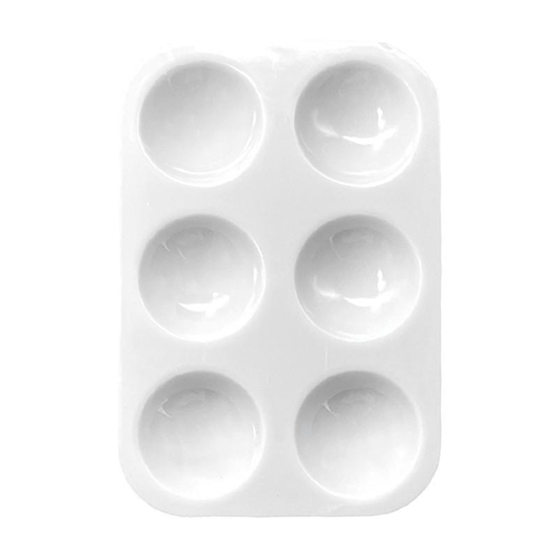 Biała 6-dołkowa prostokątna paleta plastikowa do farb gwaszowych i akwarelowych dla dzieci