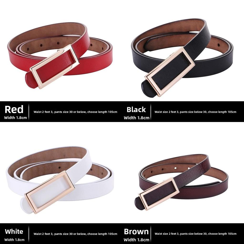 Leather Women Belt With Simple Smooth Buckle For Casual Pants And Office Wear