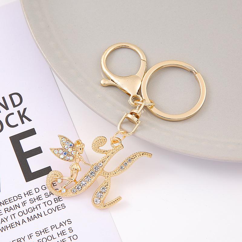 1Pc Alloy Rhinestone-Inlaid 26 English Letter Keychain Pendant For Women'S Fashion Car Bag Decoration Keychain Jewelry
