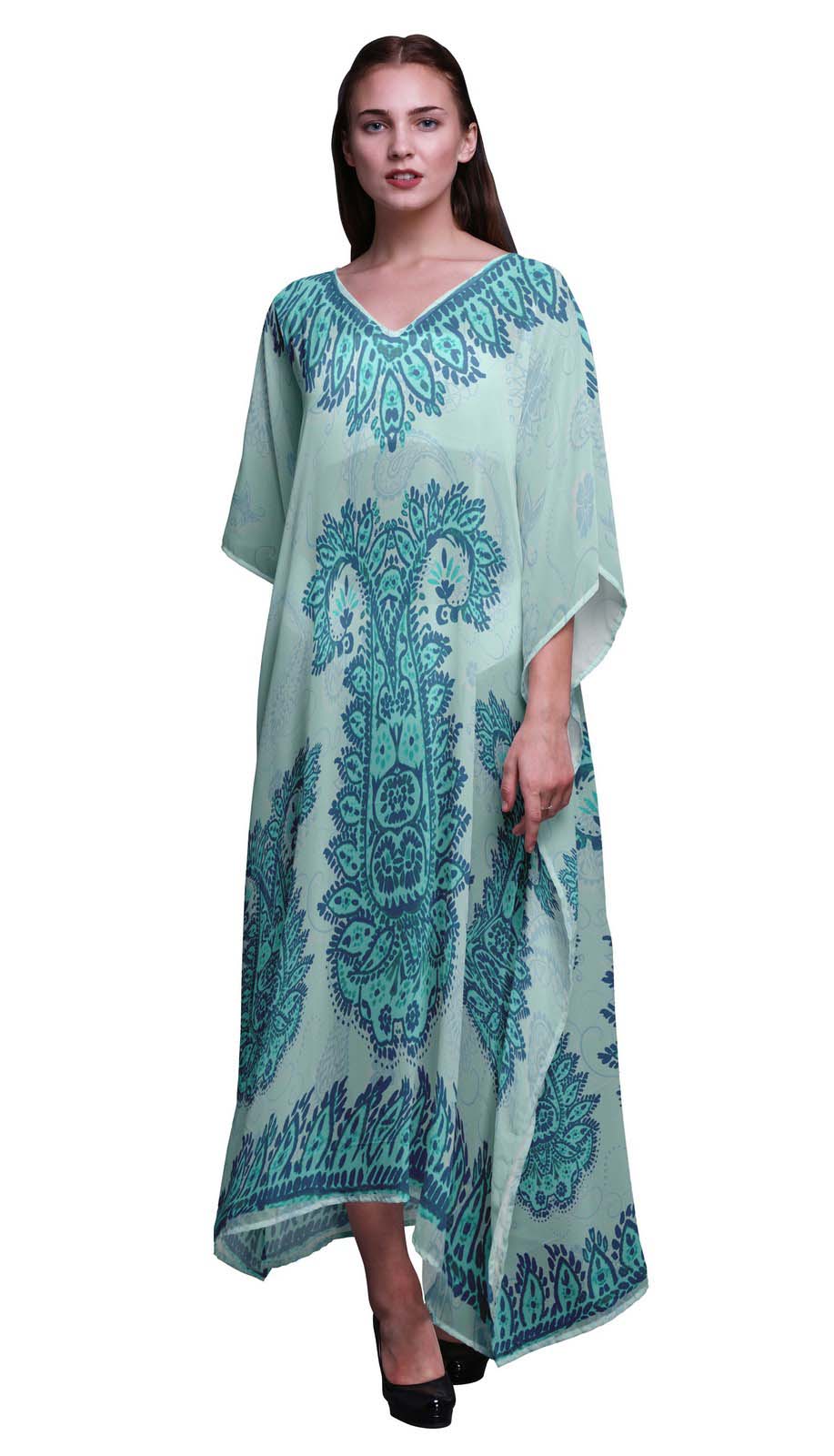 

Phagun Floral & Paisley Womens Long Beach Kaftan Beachwear Bikini Coverup Maxi XL-3X бірюзовий колір синій