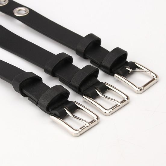 Women Thin Pants Belt Metal Buckle Faux Leather Waistband Adjustable Length Multi Holes Design Jeans Belt