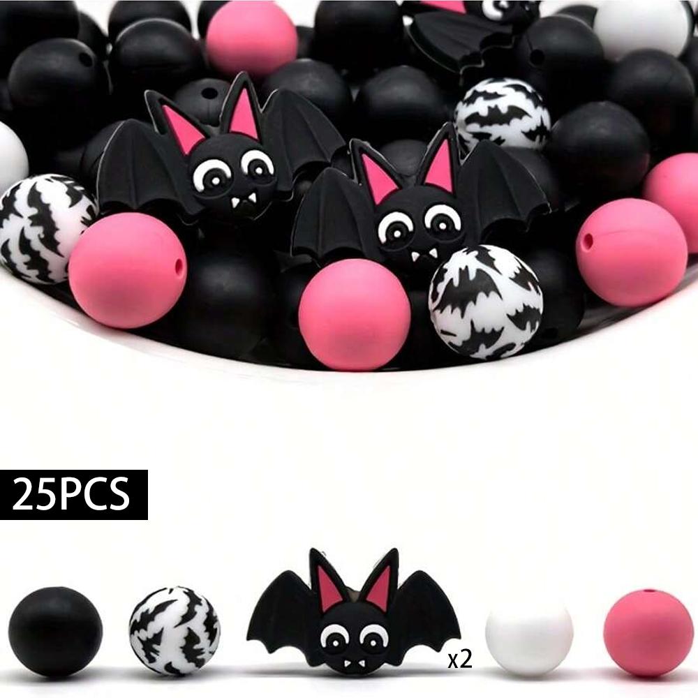 25PCS Multi-Size Halloween-Themed Silicone Beads Set, Perfect for DIY Craft Projects Like Keychains, Necklaces, Bracelets & More