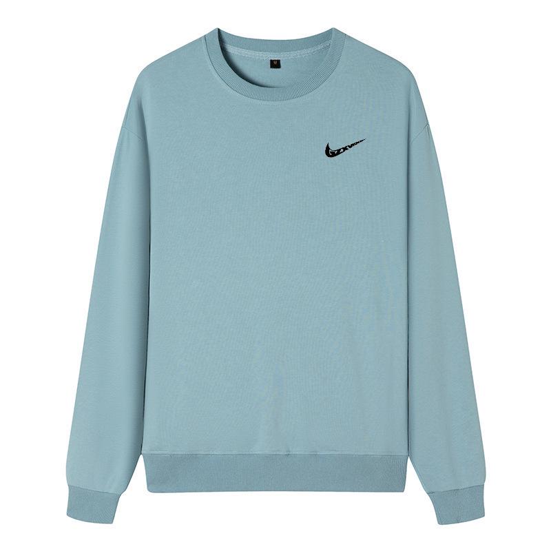 Herenkatoenen sweatshirt met ronde hals: Lente/Herfst Losse Pasvorm, Grote Maten, Effen Kleur, Sportkleding voor Koppels, T-shirt Jas met Lange Mouwen en Logo.