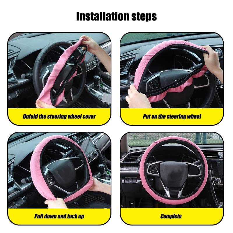 Steering Wheel Cover 37-38cm Summer Winter Universal PU Leather Embossed Corrugated Steering Wheel Cover Non-slip Heat-resistant